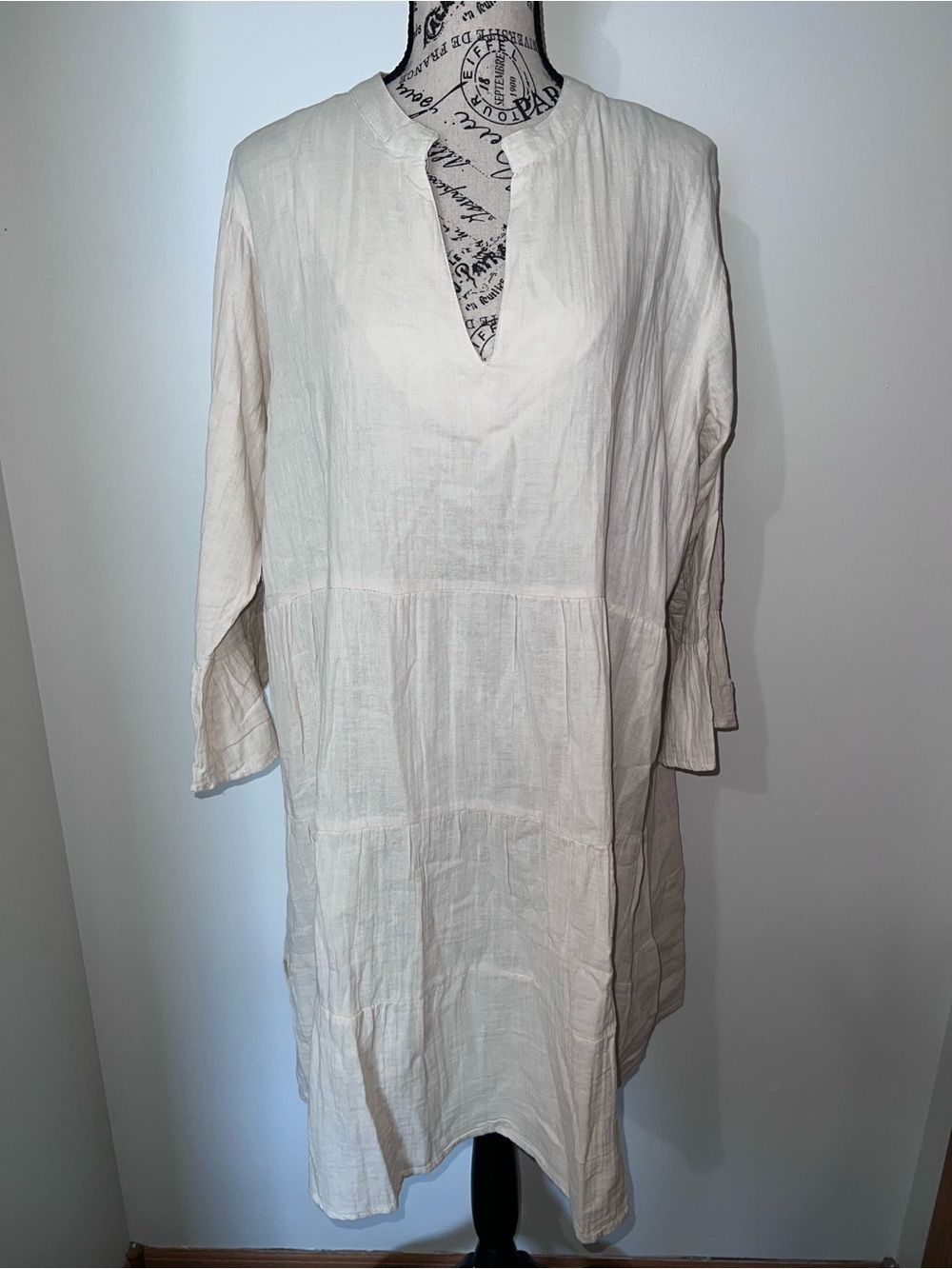 Salty Lemon Linen Blend Tiered Midi Dress 2XL NWT Cream Boho Ruffle Sleeve